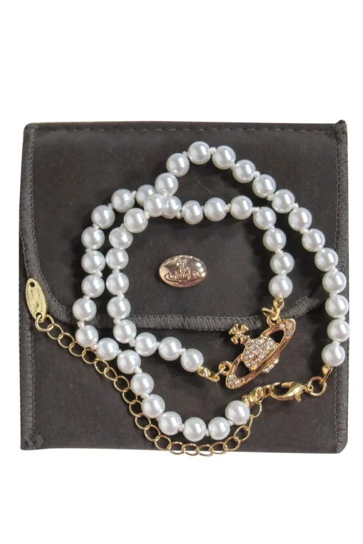 Vivienne Westwood - Faux Pearl Choker-Style Necklace w/ Logo