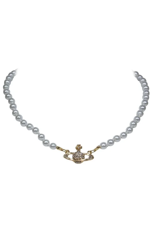 Vivienne Westwood - Faux Pearl Choker-Style Necklace w/ Logo