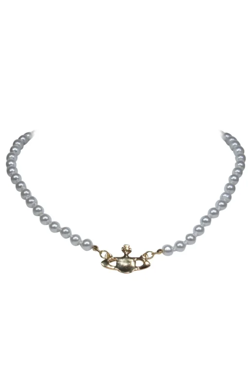 Vivienne Westwood - Faux Pearl Choker-Style Necklace w/ Logo