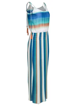 W by Worth - White, Teal, & Blue Smocked Waist Dress Sz 4
