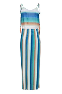 W by Worth - White, Teal, & Blue Smocked Waist Dress Sz 4