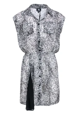 W by Worth - White w/ Black Spotted Print Button Front Dress Sz 4