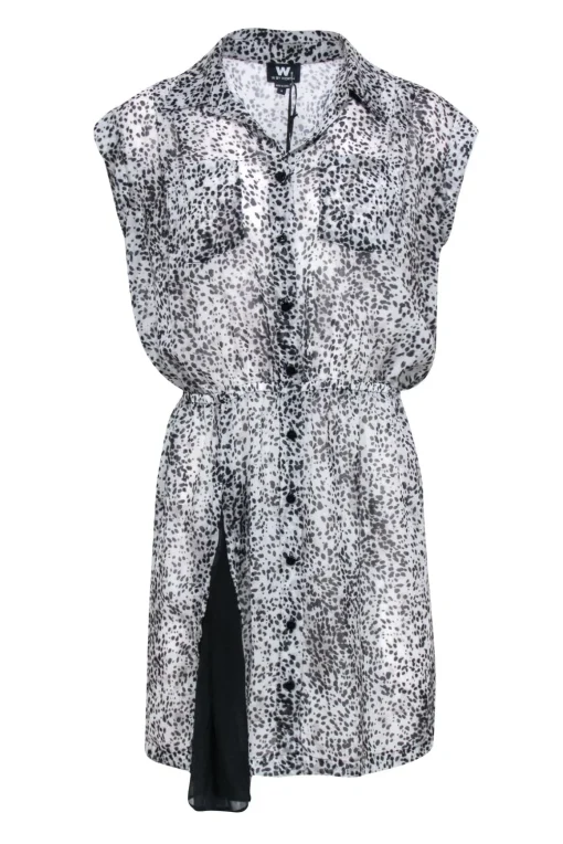 W by Worth - White w/ Black Spotted Print Button Front Dress Sz 4