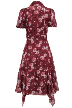 Walter Baker - Brick Red Floral Button Front Midi Dress w/ Ruffle Sz XS