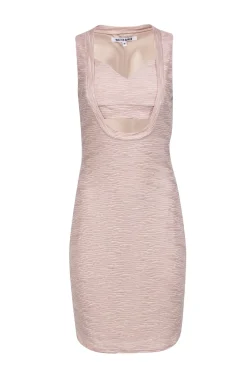 Walter Baker - Tan Textured Fitted Midi Dress w/ Front Cutout Sz M