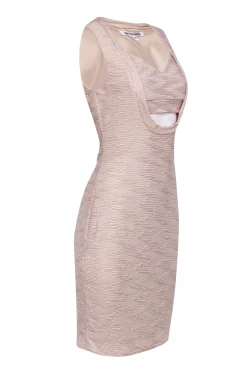 Walter Baker - Tan Textured Fitted Midi Dress w/ Front Cutout Sz M