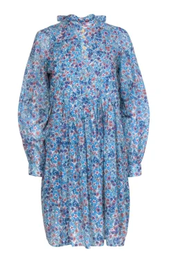 Warm - Blue Floral Print Long Sleeve Pleated Shift Dress Sz 0