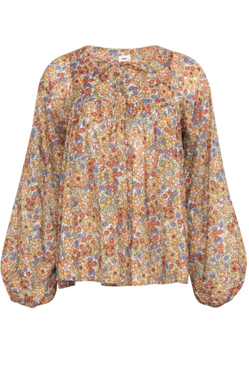 Warm - Orange & Mustard Floral Print Long Sleeve Blouse Sz 0