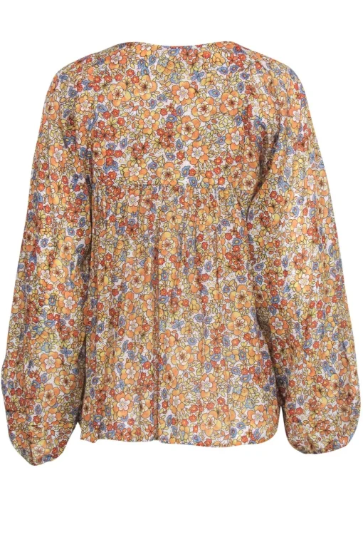 Warm - Orange & Mustard Floral Print Long Sleeve Blouse Sz 0