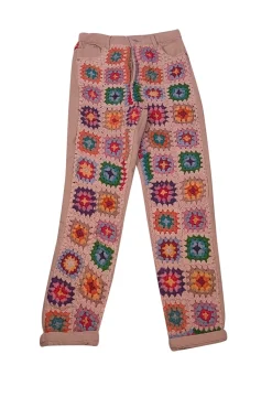 We The Free - Cream & Multi Color Crochet Detail Jeans Sz 0