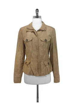 Weekend Max Mara - Khaki Zip & Button Crinkle Jacket Sz 10