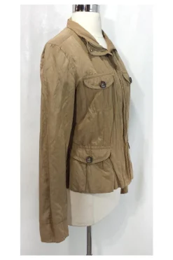 Weekend Max Mara - Khaki Zip & Button Crinkle Jacket Sz 10