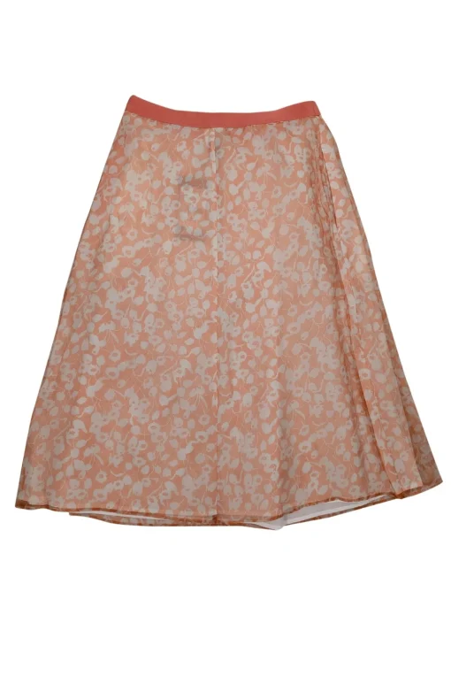 Weekend Max Mara - Salmon & White Floral Print Silk Skirt Sz 6