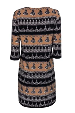 Weekend Max Mara - Tan & Black Shift Dress w/ Tassel Print Sz 10