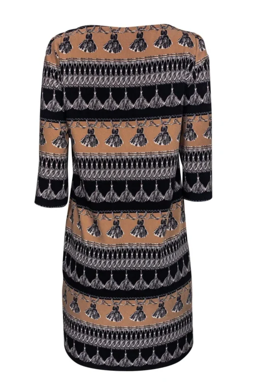 Weekend Max Mara - Tan & Black Shift Dress w/ Tassel Print Sz 10