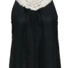 Wendy Hil - Black Sleeveless Silk Blouse w/ Lace Collar Sz S
