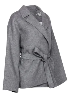 Whistles - Light Grey Open Front Belted Coat Sz M