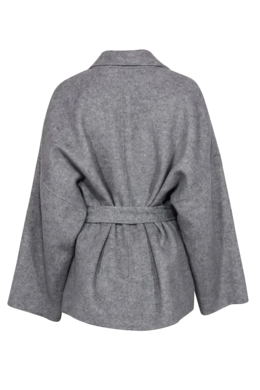 Whistles - Light Grey Open Front Belted Coat Sz M