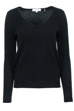 White & Warren - Black Cashmere Ribbed Sweater Sz S