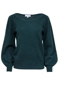 White & Warren - Green Cashmere Blouson Sleeve Sweater Sz L