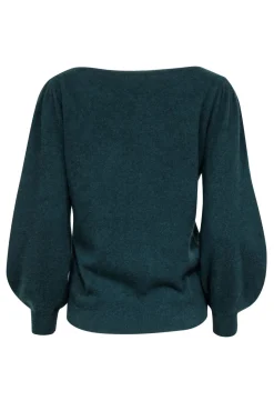 White & Warren - Green Cashmere Blouson Sleeve Sweater Sz L
