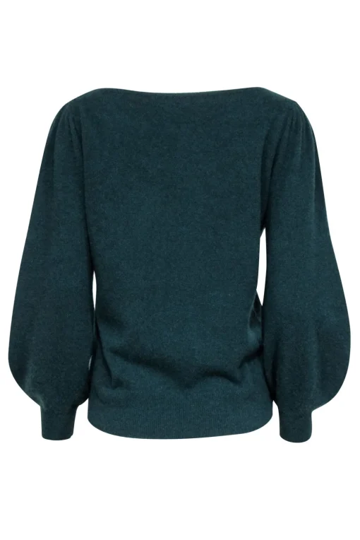 White & Warren - Green Cashmere Blouson Sleeve Sweater Sz L