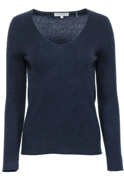 White & Warren - Navy Cashmere Ribbed Sweater Sz S