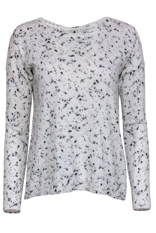 White & Warren - White & Black Paint Splatter Print Sweater Sz XS