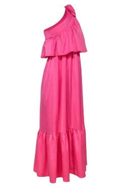 Y.A.S - Bubblegum Pink One-Shoulder "Victoria" Maxi Dress w/ Bow & Flounce Sz XS