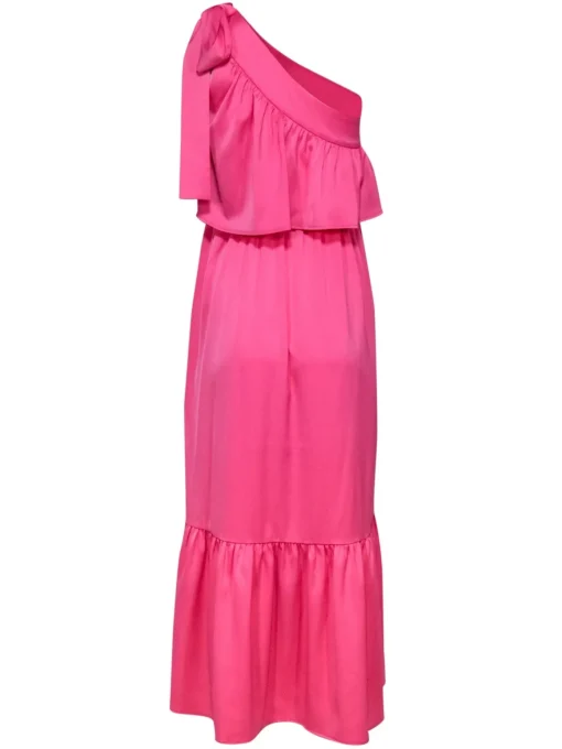 Y.A.S - Bubblegum Pink One-Shoulder "Victoria" Maxi Dress w/ Bow & Flounce Sz XS