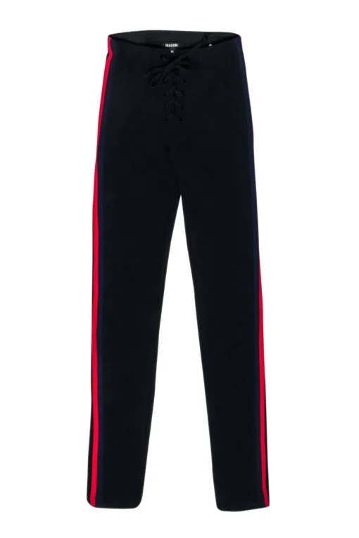 Yeezy Season 5 - Black Lace-Up Leggings w/ Red & Navy Stripes Sz XS