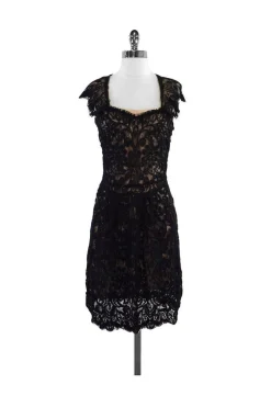 Yoana Baraschi - Black & Nude Lace Overlay Dress Sz 8