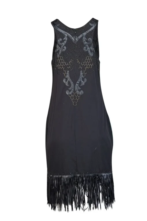 Yoana Baraschi - Black Beaded & Applique Fringe Hem Dress Sz 6
