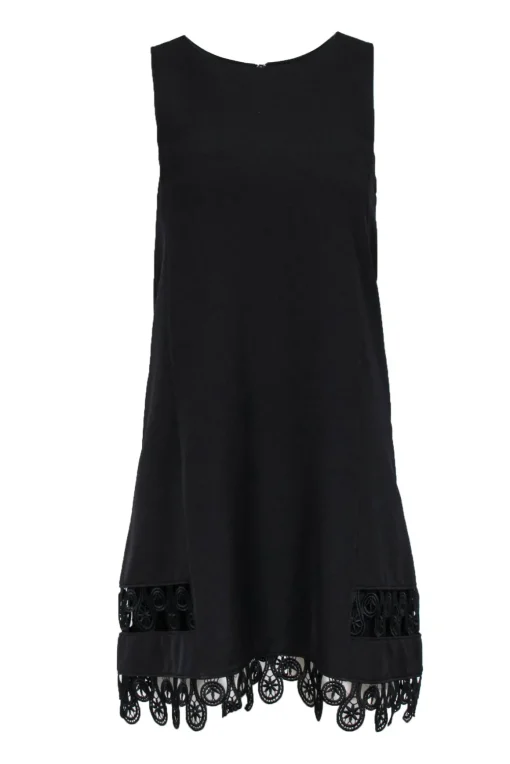 Yoana Baraschi - Black Sleeveless Midi Dress w/ Lace Trim Hem Sz XS