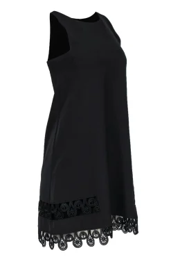 Yoana Baraschi - Black Sleeveless Midi Dress w/ Lace Trim Hem Sz XS