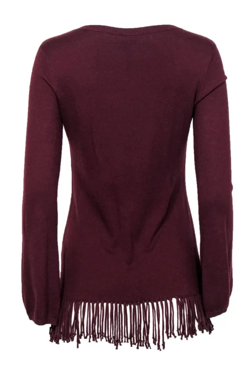 Yoana Baraschi - Oxblood V-Neck Sweater w/ Fringe Sz S