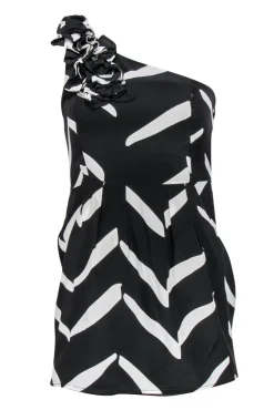 Yumi Kim - Black & White Printed One-Shoulder Silk Mini Dress Sz S