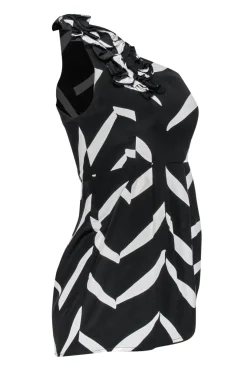 Yumi Kim - Black & White Printed One-Shoulder Silk Mini Dress Sz S