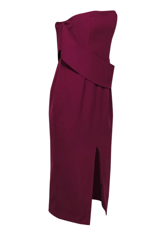 Yumi Kim - Deep Purple Draped Strapless Sheath Dress w/ Front Slit Sz M