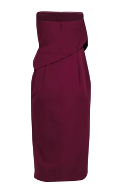 Yumi Kim - Deep Purple Draped Strapless Sheath Dress w/ Front Slit Sz M