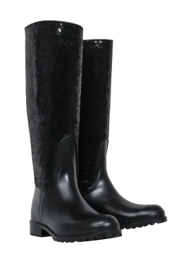 Yves Saint Laurent - Black Sequin Rubber Boots Sz 7