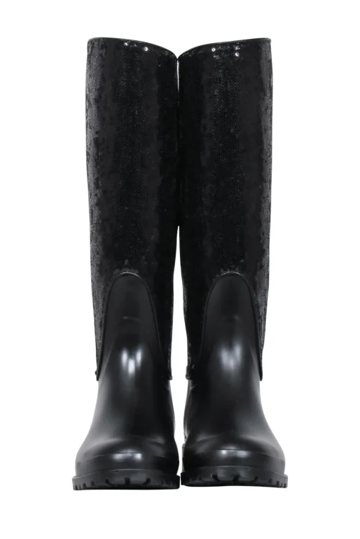 Yves Saint Laurent - Black Sequin Rubber Boots Sz 7