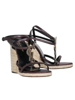 Yves Saint Laurent – Brown & Cream Espadrille Wedges Sz 6