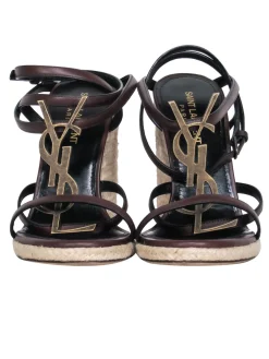 Yves Saint Laurent – Brown & Cream Espadrille Wedges Sz 6