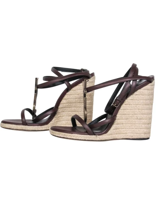 Yves Saint Laurent – Brown & Cream Espadrille Wedges Sz 6