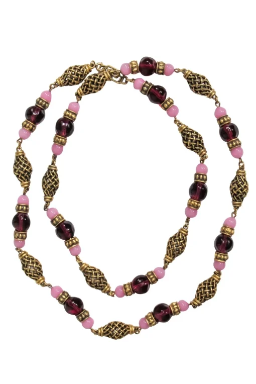 Yves Saint Laurent -  Purple & Pink Glass Beads Chain Necklace