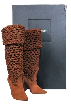 Yves Saint Laurent - Tan Suede Twine Soho Niki 105 Thigh High Boots Sz 9