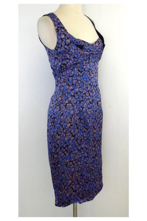 Zac Posen - Blue & Mauve Print Silk Sleeveless Dress Sz 2