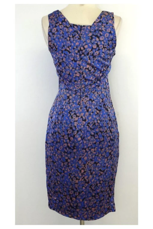 Zac Posen - Blue & Mauve Print Silk Sleeveless Dress Sz 2