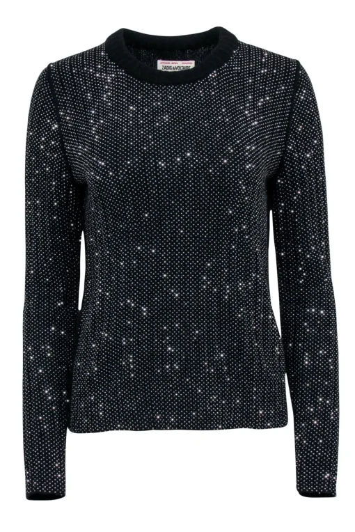 Zadig & Voltaire - Black & Rhinestone Crew Neck Sweater Sz M